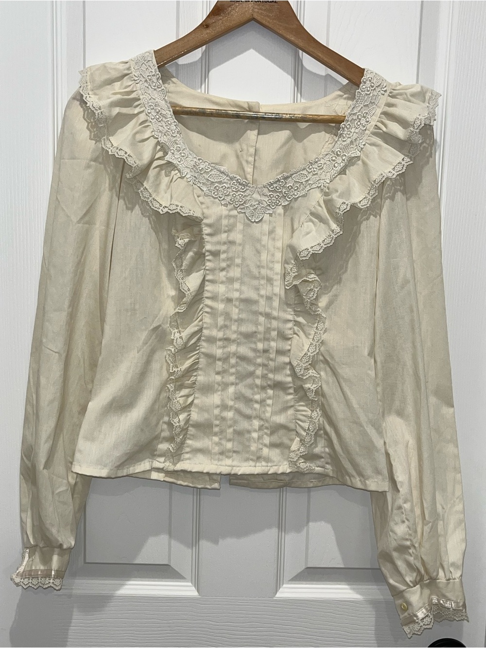 Gunne Sax Cream Ruffle Lace-Trim Blouse